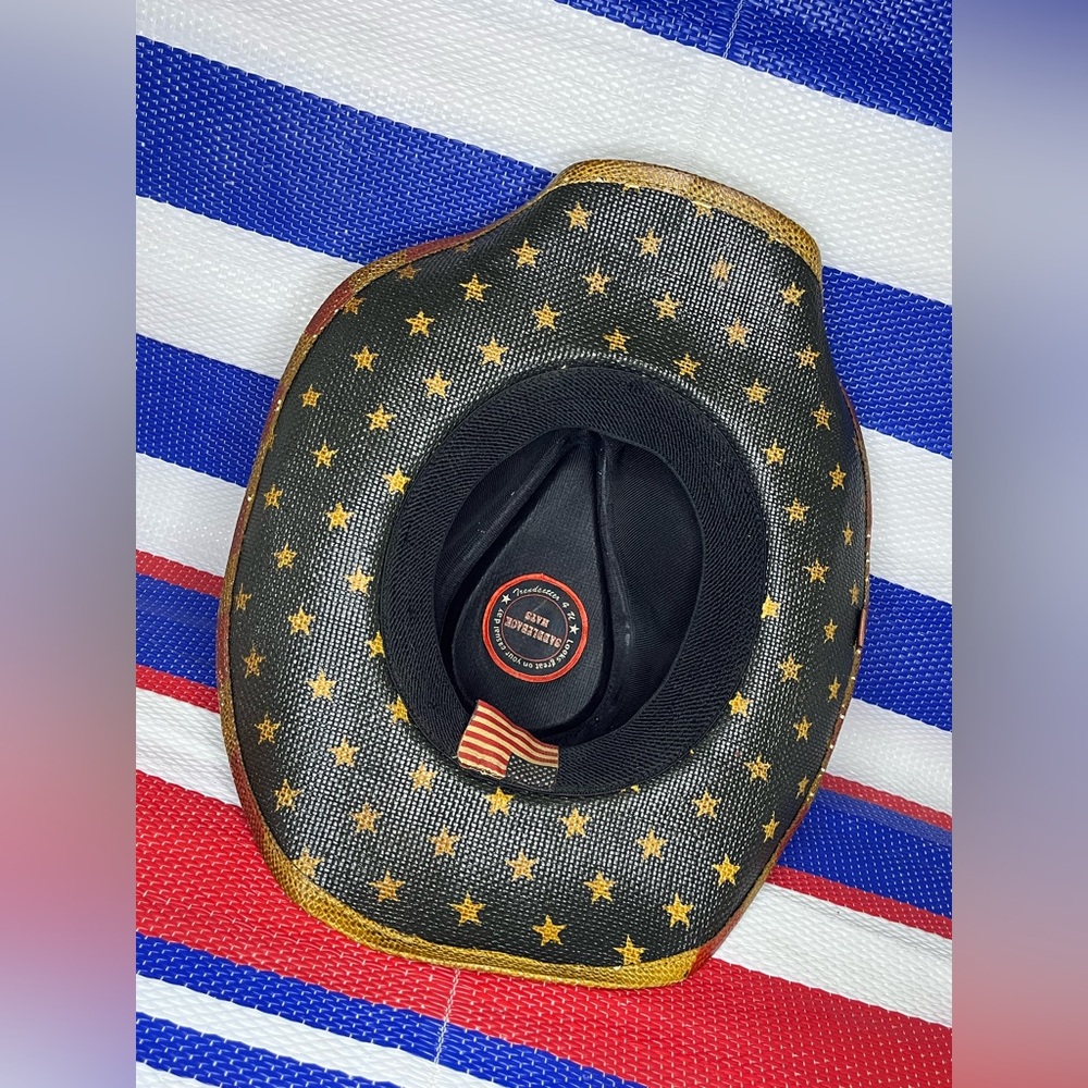 Vintage Saddleback American Flag Straw Cowboy Hat - ONE SIZE - USA - Patriot - Picture 12 of 15